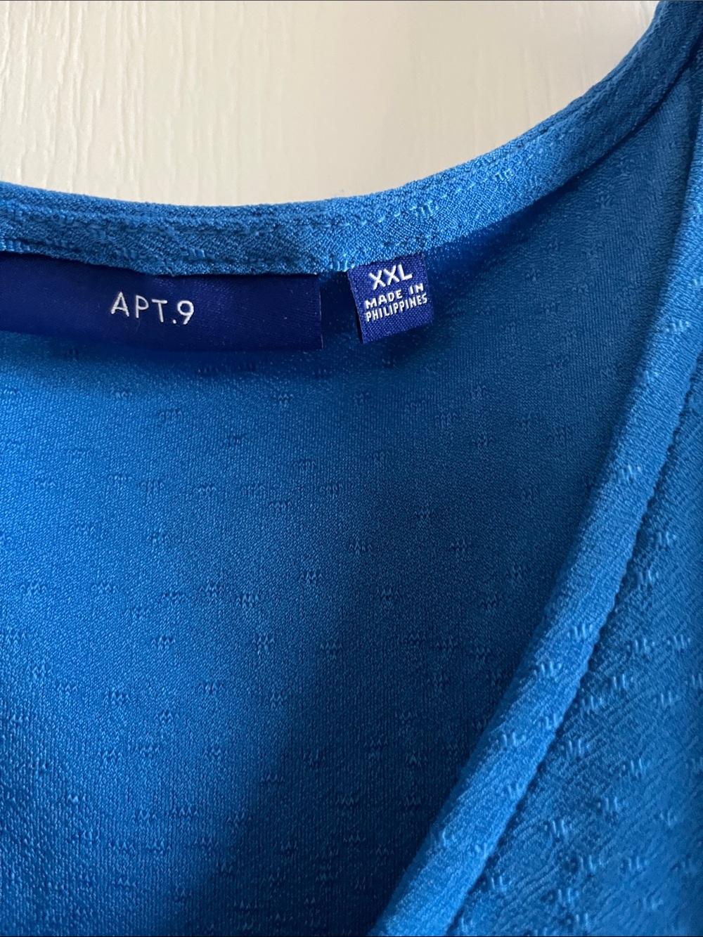 Apt. 9 Blue V-Neck Ruffle Sleeve, Cold Shoulder Top - Picture 3 of 6